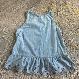 Gap chambray sleeveless top peplum hem eyelet hem high neck XS